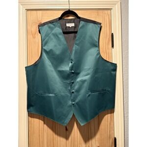 Vesuvio Napoli Formal‎ Vest Mens 3XL Teal Green Satin Adjustable Back Waistcoat